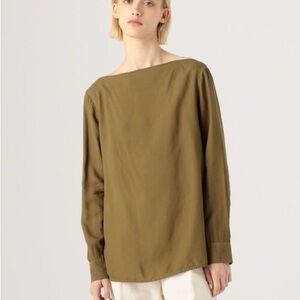 James Perse Cupro Tan Boatneck Blouse